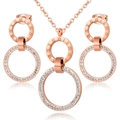 Detailed view of rose gold roman numeral necklace and stud earrings set with rhinestones - Rose Gold Roman Numerals Rhinestone (款式2)
