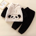 Pigiama panda per bambini con top con cappuccio e pantaloni in pile bianco e nero - 80cm / Nero e Bianco (Set Panda in Pile con Tasca)