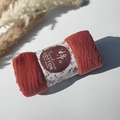 Handmade rust red pleated cotton bubble scarf with an elegant floral paper sleeve wrap - Style #89