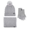 Gray winter knit set including pompom beanie, neck warmer and touchscreen gloves - 307 Light Gray 3-Piece Set (Diamond Pattern)