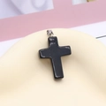 Natural black stone cross pendant necklace with silver metal bail for women and men - Black