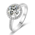 Anello halo in argento sterling S925 classico con una grande moissanite rotonda lucida - Halo Rotondo Principessa