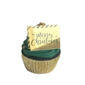 Christmas cupcake with green frosting and golden Merry Christmas laser-cut topper - Gold Rectangular Merry Christmas