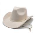 Classic cream felt cowboy hat with adjustable chin strap and curved brim detail - M(56-59CM) / Beige