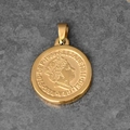 18K gold plated Elizabeth II coin pendant with embossed details on stone surface - B04-Elizabeth II 1988