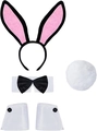 Pink and black bunny cosplay set with plush ears headband necktie tail and wrist cuffs - Black/Pink 5-Piece Set