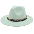 Detailed view of mint green felt jazz hat featuring a gold and black woven chain band - M (56-58cm) / Mint Green (Black Chain Decor)