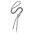 Western bolo tie with silver wolf head carving on black braided leather cord - Antique Silver Wolf Necklace