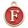 Red enamel round letter F charm with gold alloy base for DIY jewelry making - 1 Piece (12x14mm) / Red - Letter F