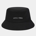Classic black canvas bucket hat with white 'CHILL VIBES' embroidery for sun protection - M (56-58cm) / Black