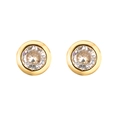 Macro detail of classic gold bezel setting stud earrings with sparkling round cubic zirconia - Gold Large Dot