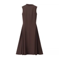 Brown sleeveless A-line midi dress with mock neck and pleated skirt on white background - S / Coffee