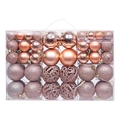 Set of 100 rose gold Christmas ornaments in glitter, matte, and镂空雕花 designs in a clear box - Rose Gold