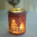 Red glass Christmas candle jar with etched tree patterns and wire handle for decor - Large Red Tree With Handle / Large (8*11cm) / Red
