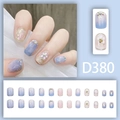 Press-on Nägel mit blau-rosa Farbverlauf, Blumendeko und Strasssteinen, 24er Set - Blau Rosa Farbverlauf Blumen Pailletten Strass Stil (D380)