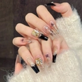 Unghie finte color oro ambra con effetto cat-eye glitterato e accenti di strass - XS / Bara Lunga (3175)