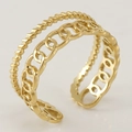 Adjustable golden double-layer ring featuring a hollow chain and textured twist design - Adjustable Open / Gold