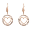 Elegant rose gold heart earrings with sparkling cubic zirconia on a minimalist round frame - Rose Gold Heart Style (KE79906-GC)