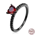 925 sterling silver black heart ring with red cubic zirconia gemstone setting - Heart Red Zirconia Ring US6 (SCR877-6)
