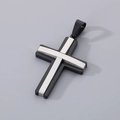 Double-layered stainless steel cross necklace in polished black and silver finish - Style B (Without Chain) / Two-tone Black