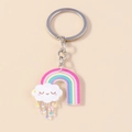 Rainbow and smiling cloud acrylic keychain with colorful raindrops and silver ring - Cloud