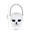 Mini white skull bucket with black handle and size dimensions for Halloween decor - Small Skeleton Bucket