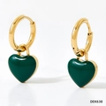 Boucles d'oreilles créoles dorées avec pendentifs cœurs émail vert foncé rétro chic - Or + Vert