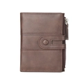 Vintage brown PU leather wallet for men with secure snap button and side zipper coin pocket - Dark Coffee