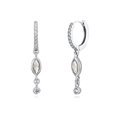 Silver drop earrings with marquise-cut zircons on a clean white background - White (Platinum Plated)