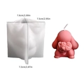 White silicone rabbit mold and pink bunny figurine for DIY aromatic candle making - Large Eared Rabbit Holding Flowers