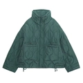Giacca trapuntata casual verde scuro da donna con colletto alla coreana e tasche ampie - Verde