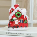 Weihnachtliche Keramik Haus Zug Figur mit Weihnachtsmann und Schnee Details Deko - Kranzhaus-Kerzenhalter (Mit elektronischer Kerze)