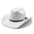 White western cowboy hat with black leather band and gold buckle on white background - M(56-58cm) / White
