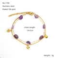 Double-layer 18k gold plated stainless steel anklet with purple stones and heart charms - Gold Amethyst Heart Style (ZH1700G)