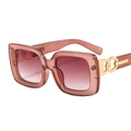 Pinkish-brown square frame sunglasses with gradient purple lenses and gold metal temples - Champagne Frame Double Tea Lens