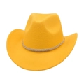 Detail of a ginger yellow felt cowboy hat with curved brim and metallic woven band - One Size / Yellow