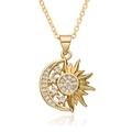 Elegant gold sun and moon necklace with zircon stones on a classic cross chain - Sun and Moon (D005)