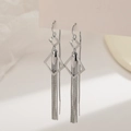 Silver square tassel drop earrings with long chain fringe and elegant hollow design - Geometric Rhombus Ear Threader