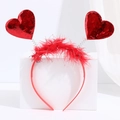 Sparkly red heart headband with feathers and sequins for Valentines Day party - Red Sequin Heart Spring Feather Headband (No. 35)