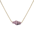 Minimalist gold chain necklace featuring a violet ceramic conch shell pendant on white background - Purple