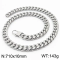 Silver stainless steel Cuban chain necklace, 710x10mm size and 143g weight specification - 10mm x 710mm