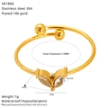 18k gold plated stainless steel open ring with zircons and 17mm inner diameter - Double Bead Heart Style (SR188G)