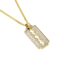 Collier style hip hop plaqué or avec un pendentif lame de rasoir et strass étincelants - Pendentif Lame à Strass + Chaîne Cubaine 3mm 24 pouces