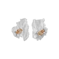 Irregular silver earrings with rock texture and champagne zircon center stone - 925 Silver / Oxidized Silver with Champagne Stone