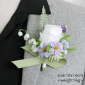 Wedding boutonniere with white artificial rose and purple accents on gray suit lapel - White and Purple Rose Boutonniere