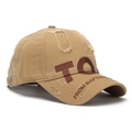 Close-up of vintage khaki baseball cap with 3D letter embroidery and distressed details - Khaki (Style C)