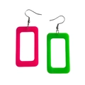 Neon pink and green geometric acrylic hollow rectangle drop earrings with metal hooks - Rectangle Mixed Colors