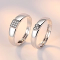 Ensemble de bagues de couple ajustables avec zircons carrés et en forme de cœur poli - Promesse de Cœur à Cœur