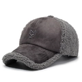 Dark grey baseball cap featuring warm faux suede and teddy fleece panel construction - Adjustable / Gray