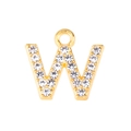 Macro shot of gold-plated letter W pendant with clear rhinestones for jewelry making - Letter W-Gold